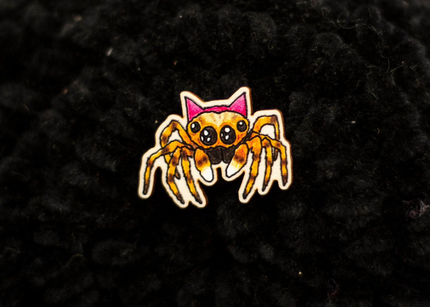 Jumping Spider Wooden Pin Badge