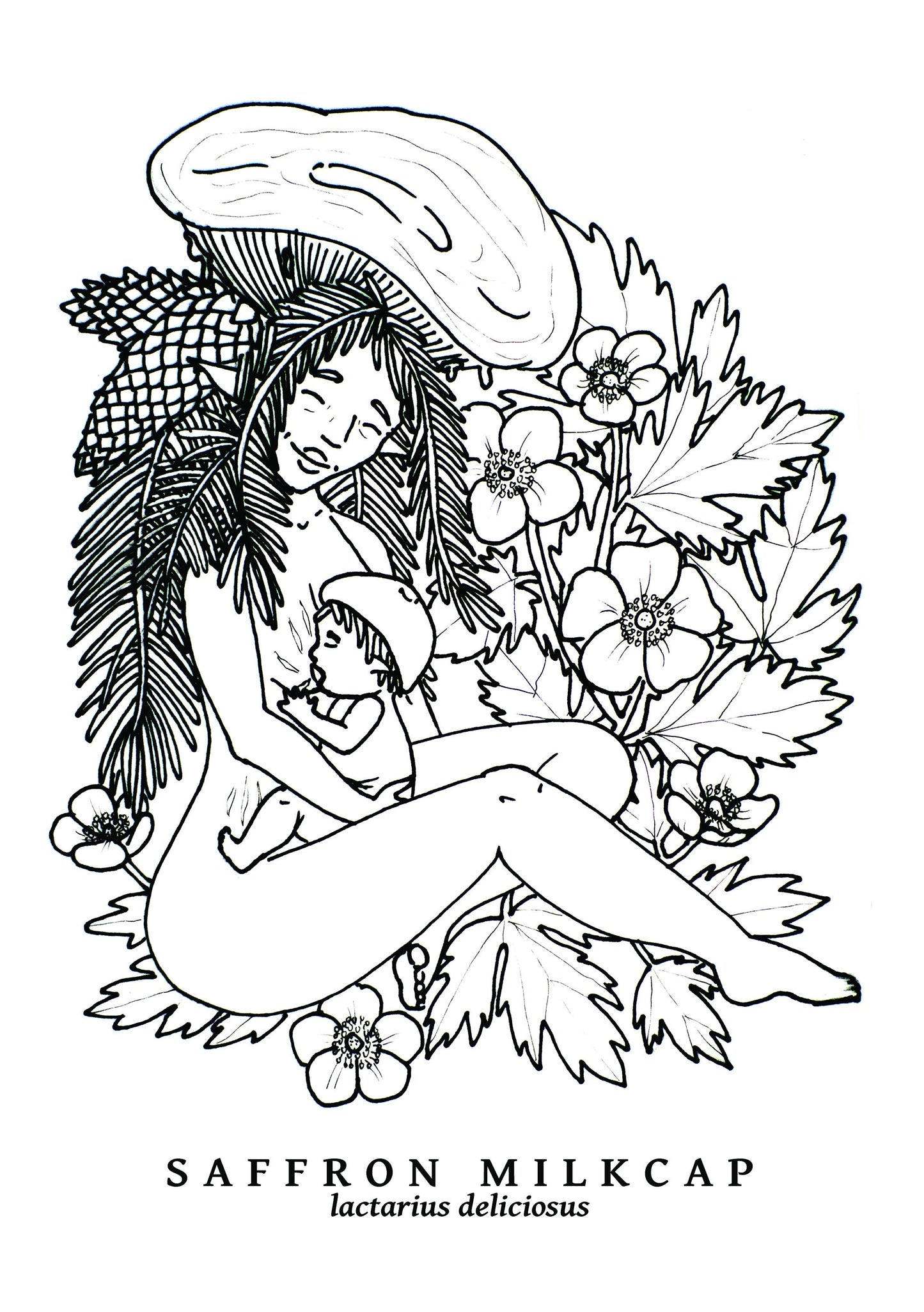 Breastfeeding Mushroom Babes Digital Coloring Pages